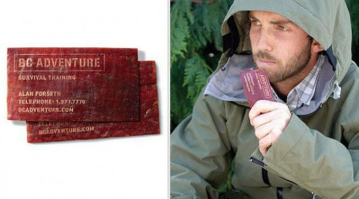 11. When your job is to train people how to survive, making your business card edible dried meat is pretty cheeky.