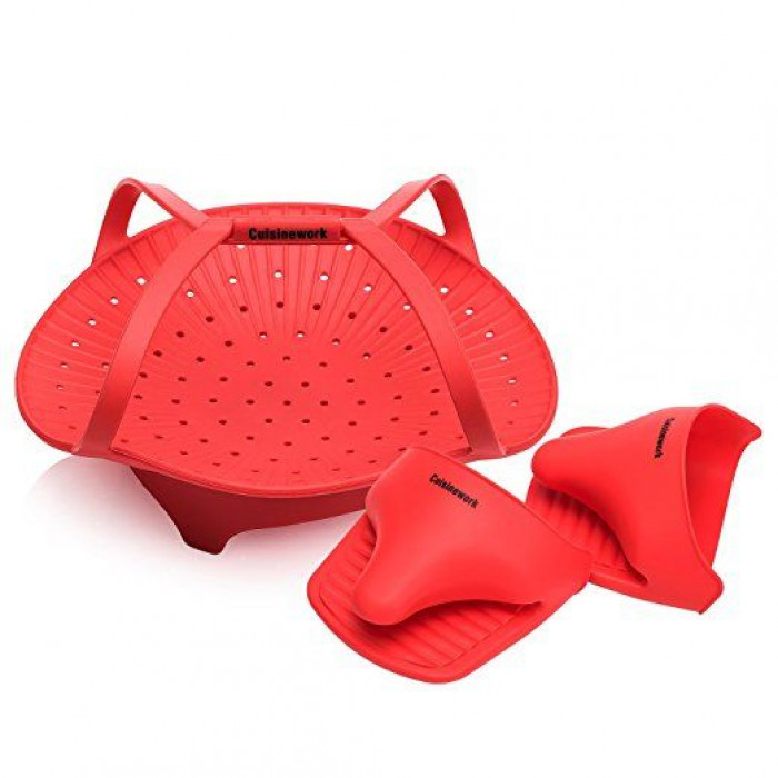 Cat Silicone Steamer with Two Multipurpose Oven Mitts