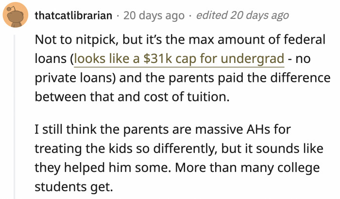 Compared to other college students, OP's parents did an okay job, according to this Reddit user.