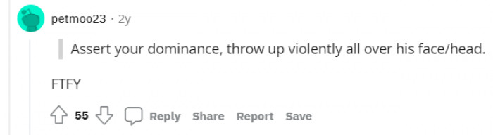 Assert your dominance by throwing up on the cat? I don't know about that.