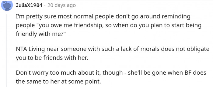 Redditors expect the neighbor will do the same to his new girlfriend. 