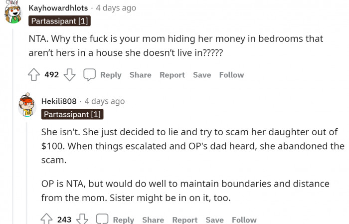 The mom may have tried to scam her.