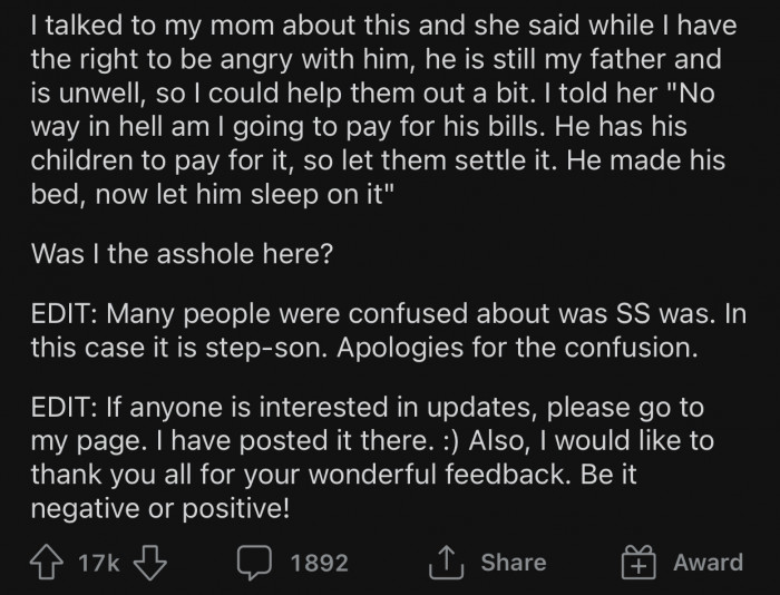 Despite everything, OP's mom still wanted her to help a little.