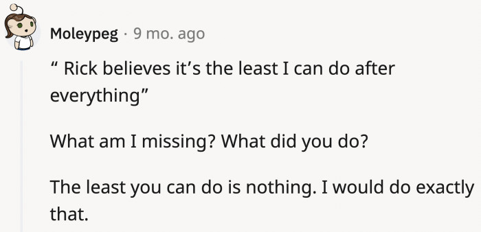 OP Has No Obligation to Either of Them.