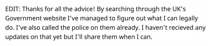 After everyone's assurance that she wouldn't be an a**hole for calling the police, OP followed through with her ultimatum and called the cops on her boyfriend and his family.