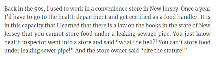 2. You can't store food under a leaking sewage pipe!