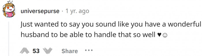 The husband really handled the situation well; despite his mother's unappealing behavior, he was very polite with her.
