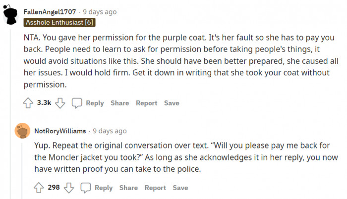 She said to take the purple coat; this is no rocket science.