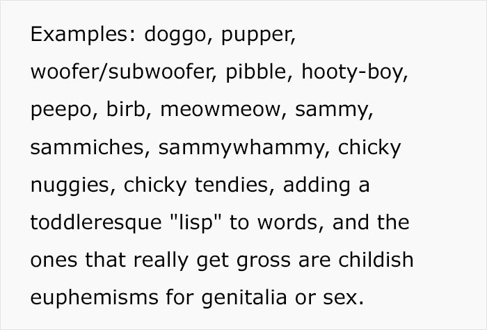 She shares a few of the words that he uses instead of adult words.