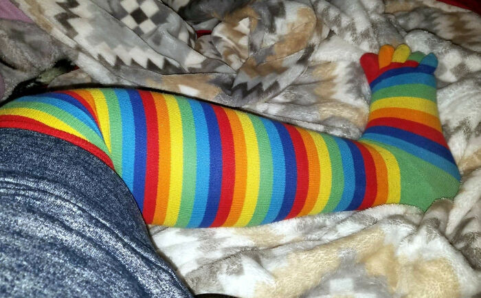 35. Knee-length rainbow toe socks