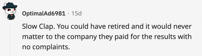 OP was even recognized for outstanding 'work'