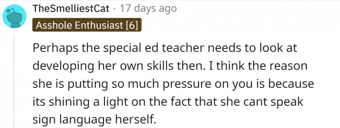 Maybe the special education teacher should do the hard work and learn sign language.