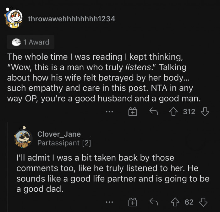 OP will make an amazing dad; he seems like a caring and loving partner.
