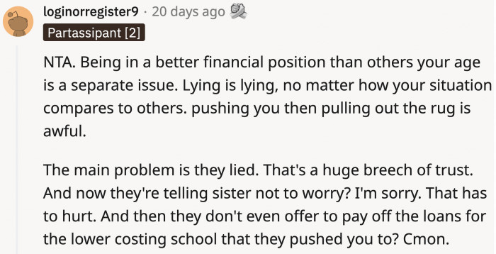 Two things can be true: OP is indeed in a better financial position than most people his age, but it's also true that his parents did a horrible thing.