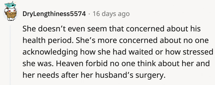 The story doesn't read like a wife concerned for her husband's health because OP just made it about her.