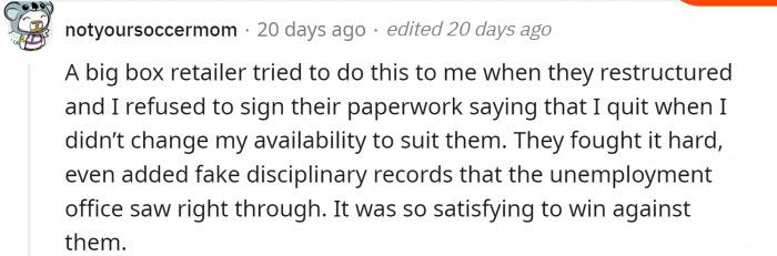 One person shared a similar experience with their former employer.