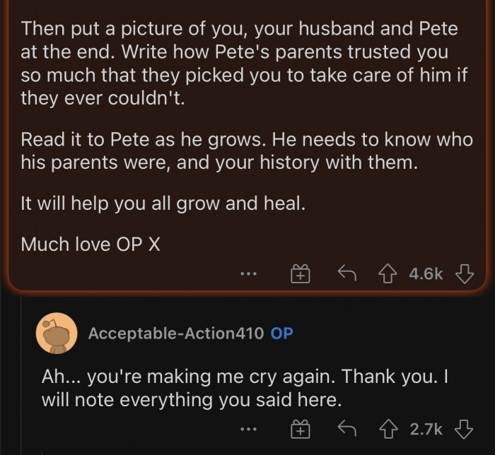 This user's suggestions made OP emotional.