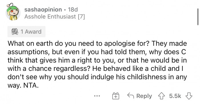 Reddit flooded in with comments from people saying that she's NTA.