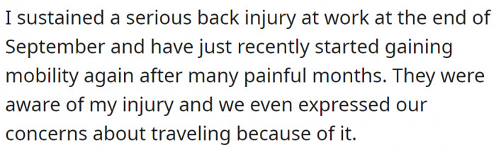 The original poster has a back problem.