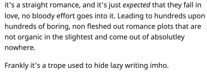 just inserting it without any meaningful progress dilutes its significance for the characters