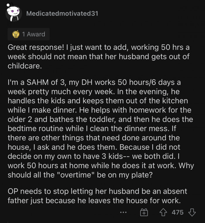 OP and her husband should split those responsibilities.