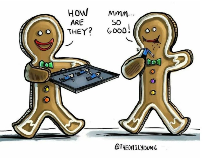 Gingerhumans seem to be enjoying their Christmas with some yummy human-bread cookies.