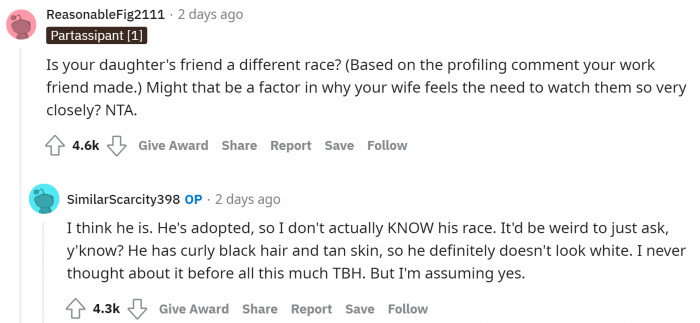 Even if it were a white boy, the wife's behavior would still have been this concerning.