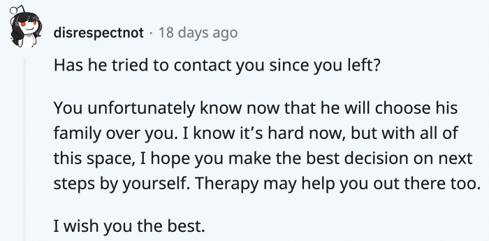 The supportive comments poured in once more, this time cheering OP for her bravery and wishing her the best for the future.