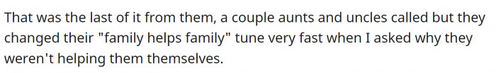 Some family members also contacted OP, but she wouldn't budge.