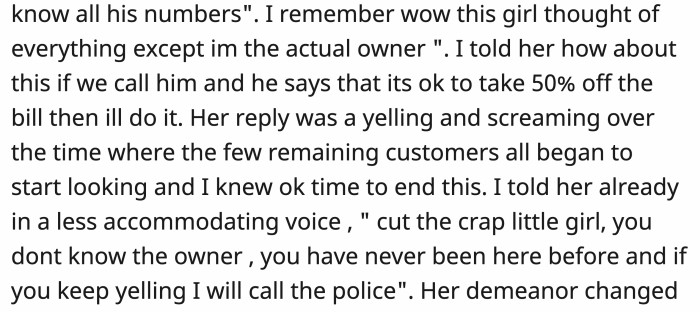 OP called her out and revealed who he really was.