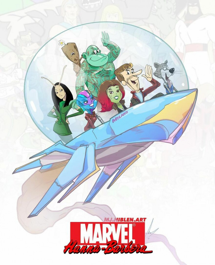 3. Quite a creative mashup cover photo of The Jetsons army as Guardians of The Galaxy team, cant get over how cute Groot looks.
