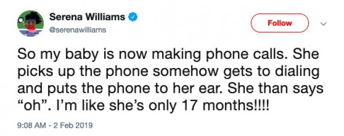  Serena Williams’s kid is mature for her age, LOL.