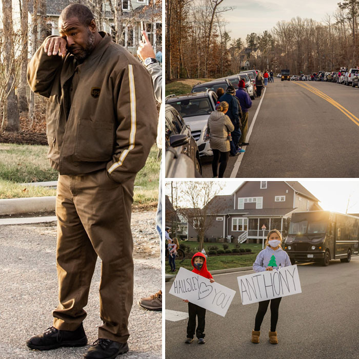 2. Hundreds Of Neighbors Came Out To Gave This UPS Driver A Hero's Salute To Thank Him For Delivering Their Packages Amidst The Holidays And Lockdowns