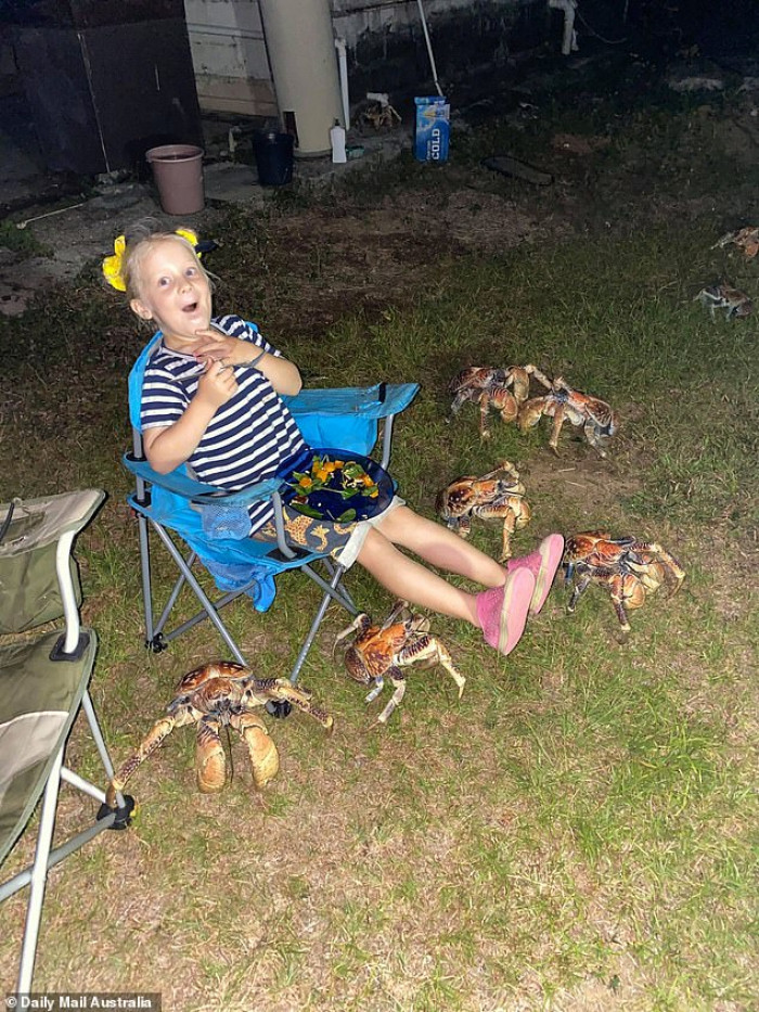 Winter McKendrick looked calm as the huge crabs surrounded her.