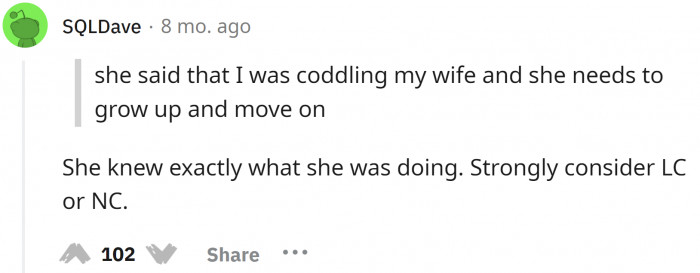 It is better to cut contact with the mother to have a happy family and lead a good life.