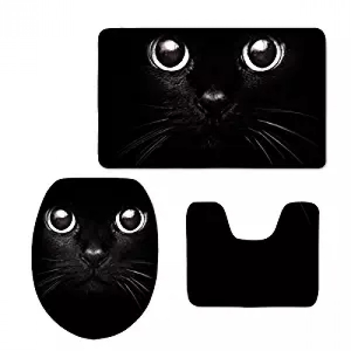 Cat-themed rug with a bottle opener nearby on a display