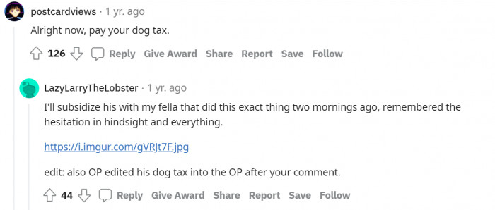 #14 Dog tax is waving.