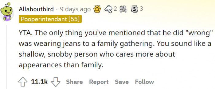 The wife is a snobbish, shallow person who only cares about appearances than the family.