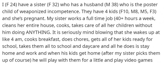 OP’s sister is carrying the whole household on her shoulders