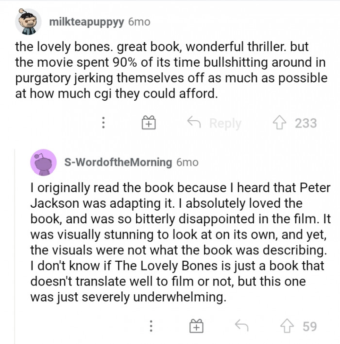 #9 The Lovely Bones book was overwhelming, but the film was the opposite.