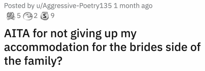 The bride flipped and told OP she was selfish for hogging the villa just because she's too scared to let her flab out.