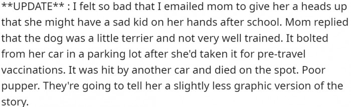 OP notified her mom about the event