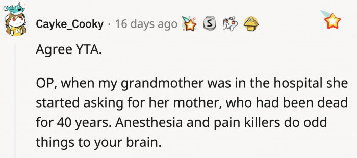 The nurse told her this, but OP chose to stay salty.