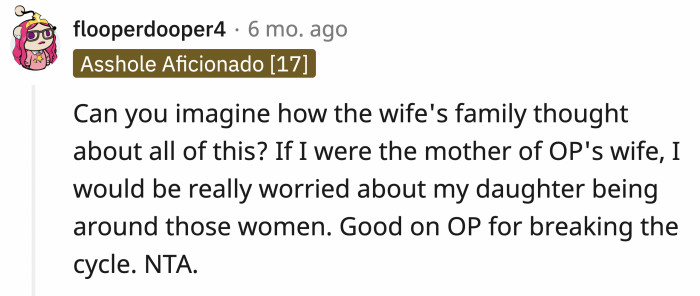 The wife's side of the family was probably too shocked to react.