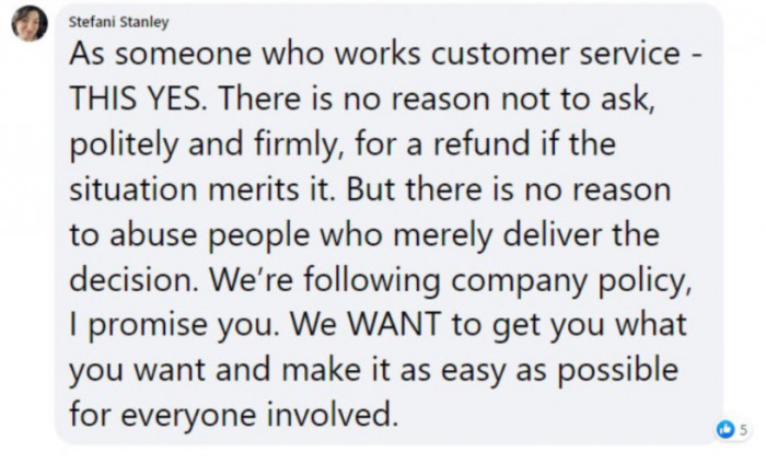 She makes a valid point about asking for it politely, but just don't be mean about it.