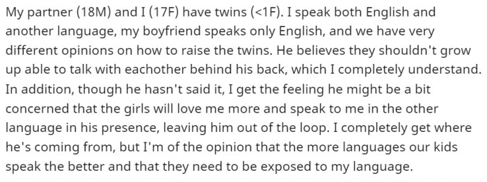 She's right, tbh. The more langiages a child learns, the better it is for them.