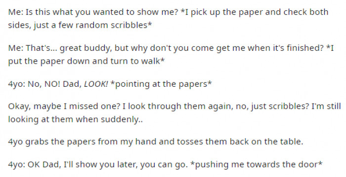 3. Dad was a little confused here because all he could see were random scribbles. But little did he know that something was happening under his nose.