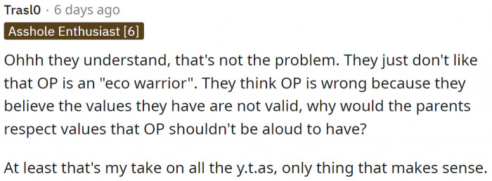 Eco warrior doesn't sit well with other Redditors