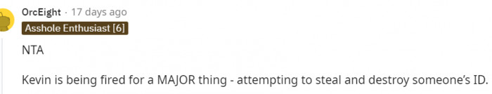 He's being fired for a major thing