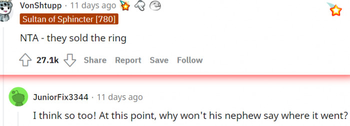 1. Someone thinks the ring was sold